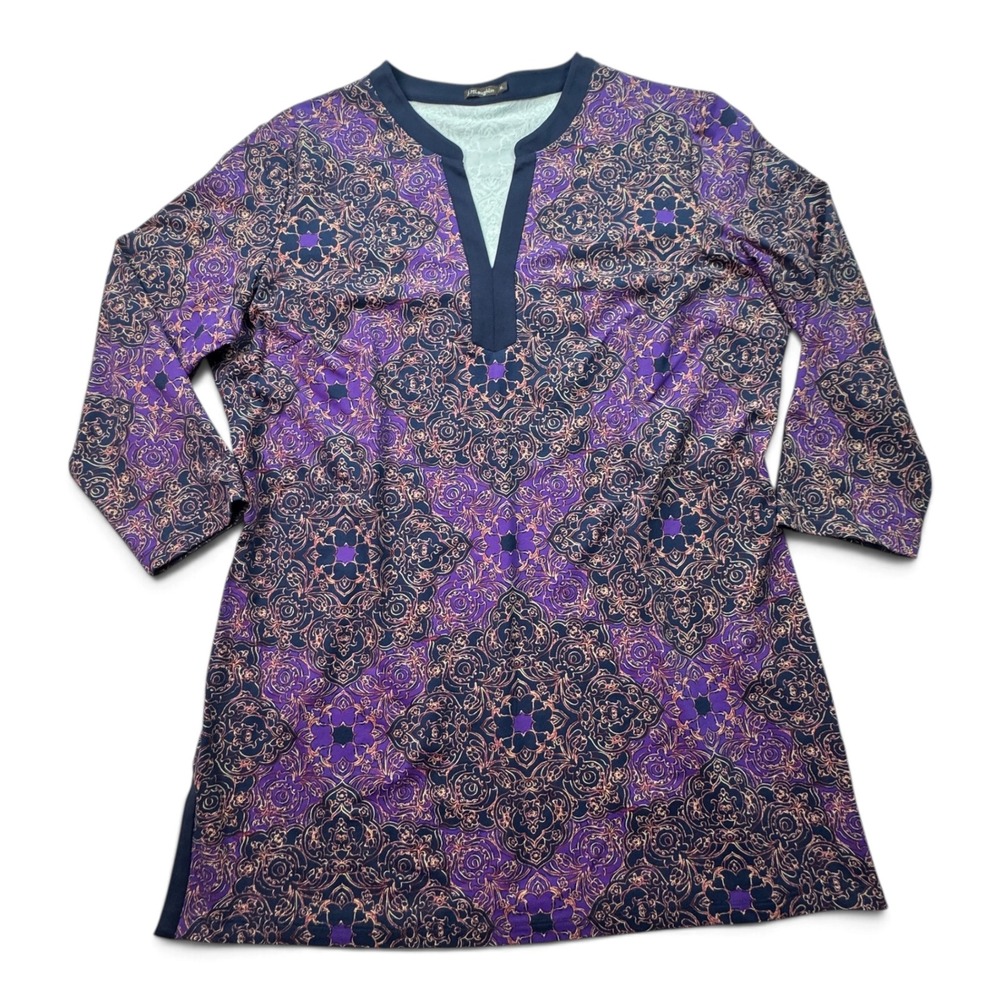 J.McLaughlin Tunic Top Paisley Medallion Split V-Neck Preppy Women Purple XL